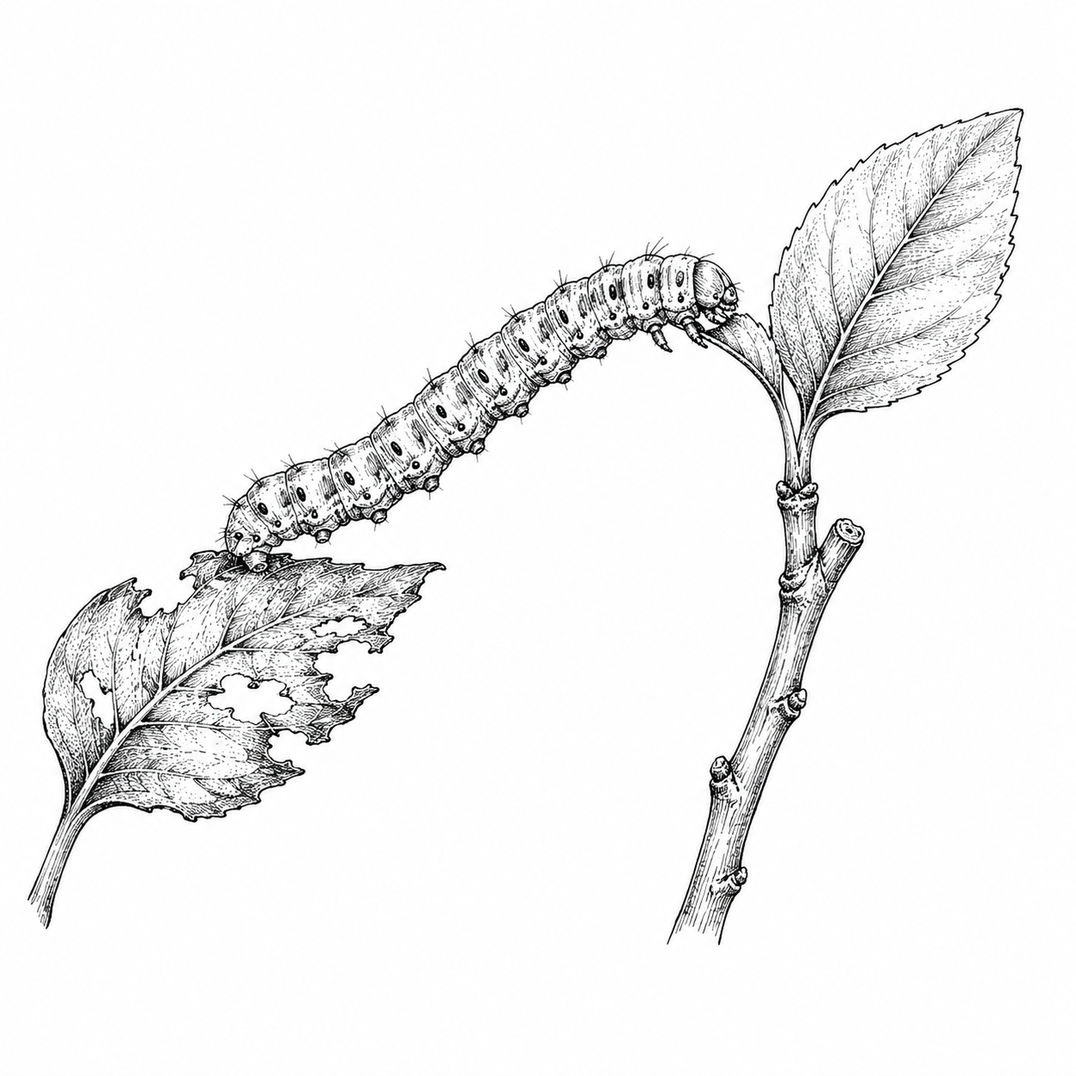 Pen-and-ink illustration of a caterpillar