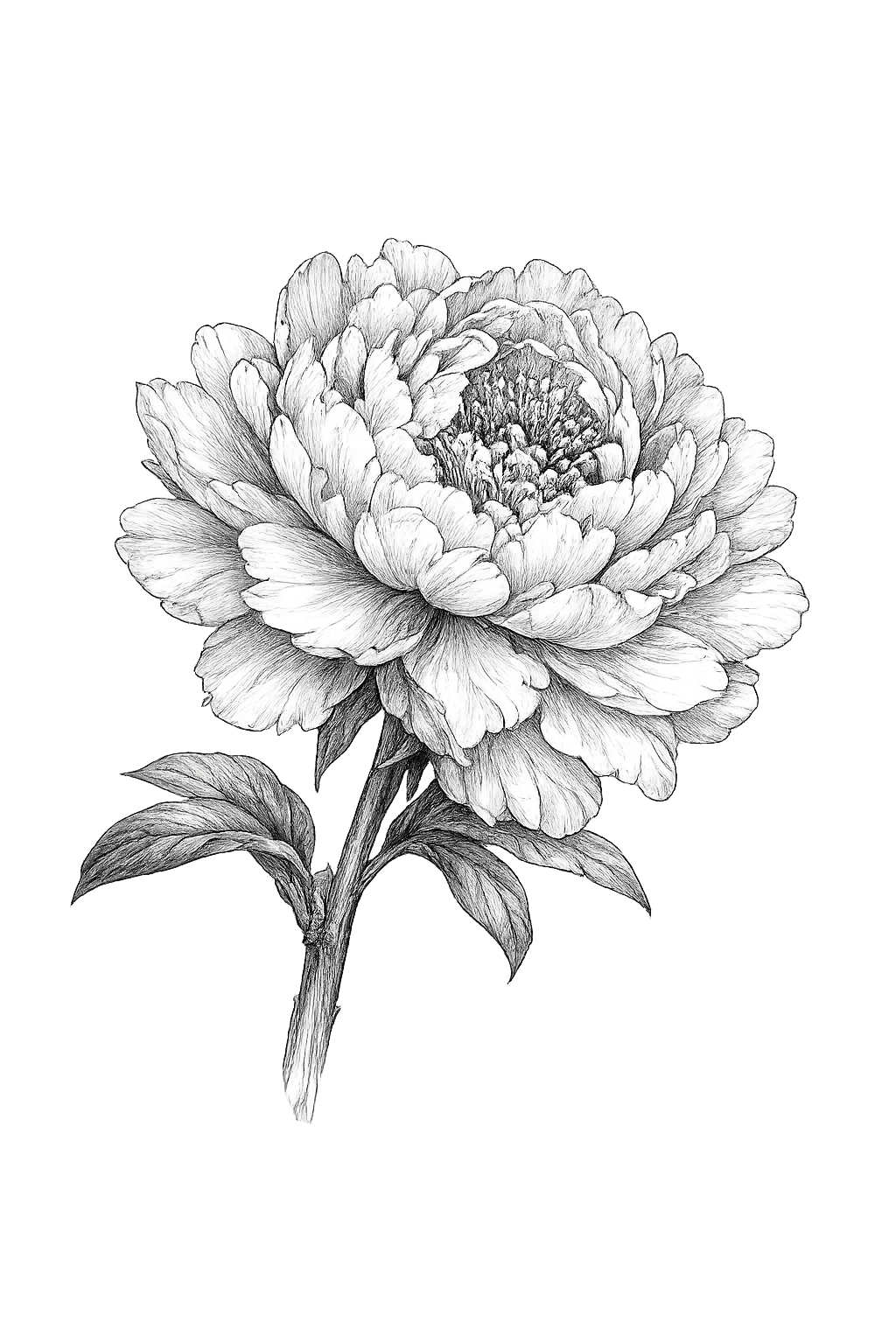 Pen-and-ink peony illustration